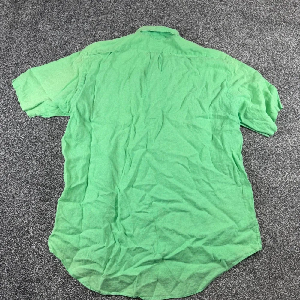 Polo Ralph Lauren Blake Shirt Large Green 100% Linen Short Sleeve Button Down